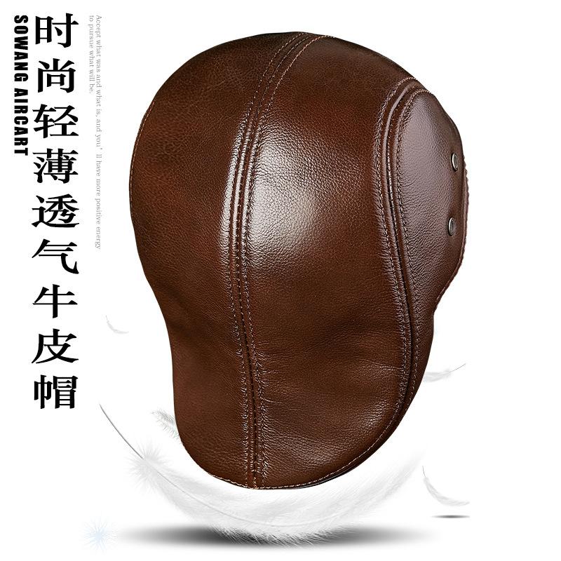 middle-aged and elderly autumn and winter genuine leather peaked cap men's fashionable warm advance cowhide hat thickened beret wholesale details Picture