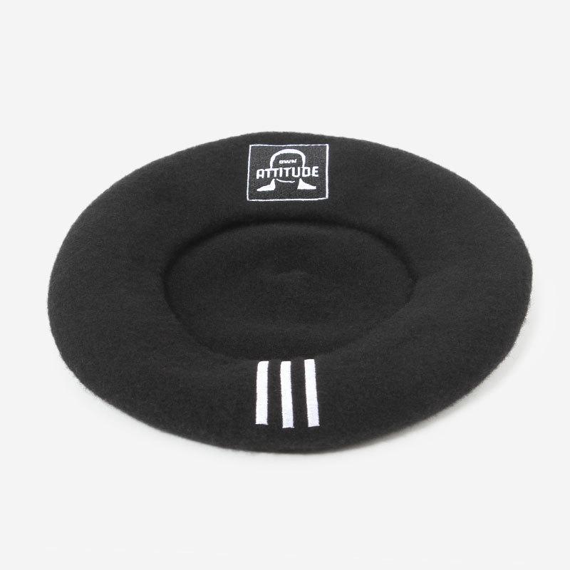 autumn and winter women's fashion japanese and korean street portrait letter embroidery beret striped pattern fashion black beret Specification drawing