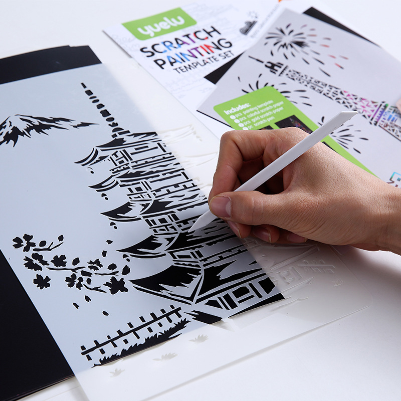 Stack scratch paper set A4 animales arquitectura diy mano scratch pintura details Picture