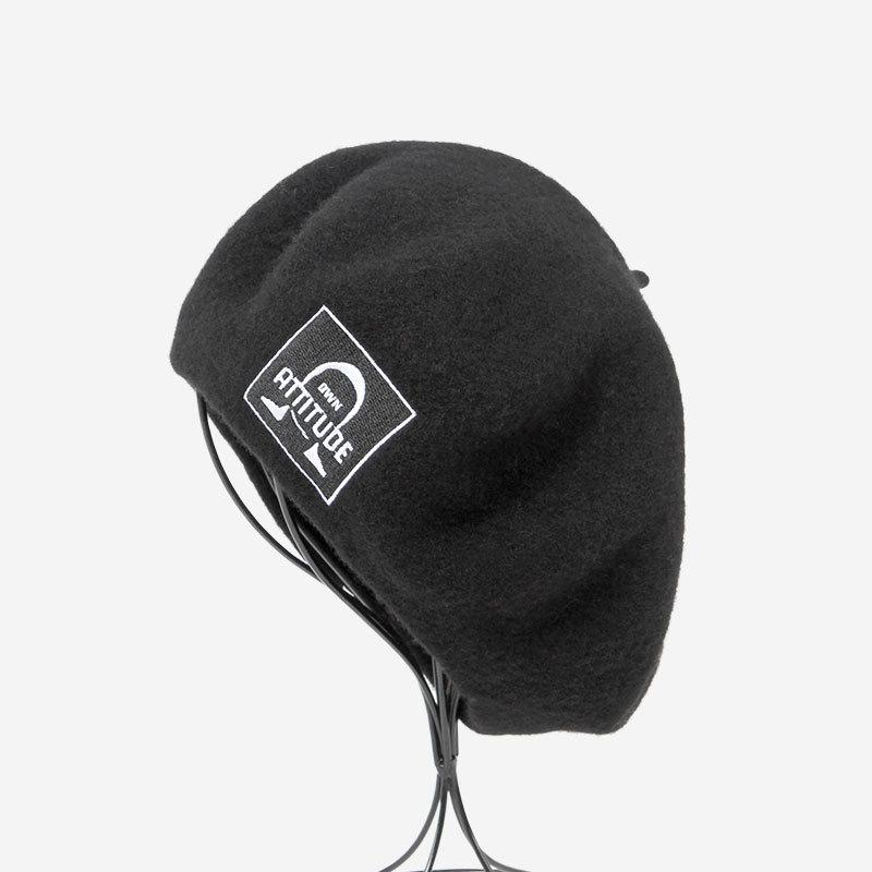 autumn and winter women's fashion japanese and korean street portrait letter embroidery beret striped pattern fashion black beret full figure