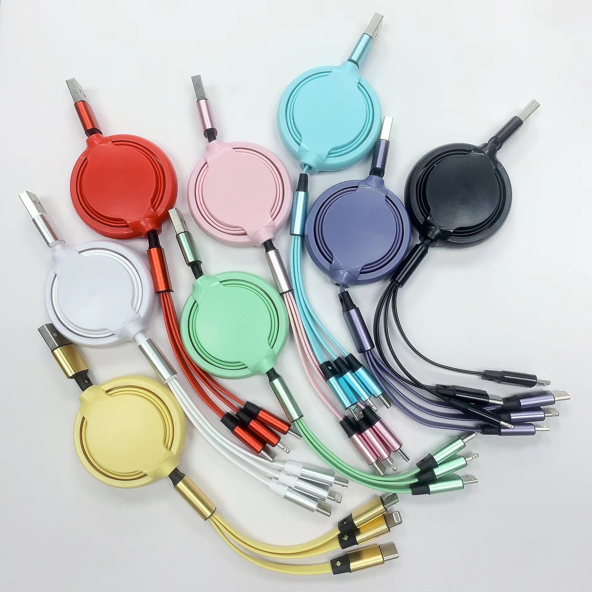 Pendant three-in-one retractable data cable full figure