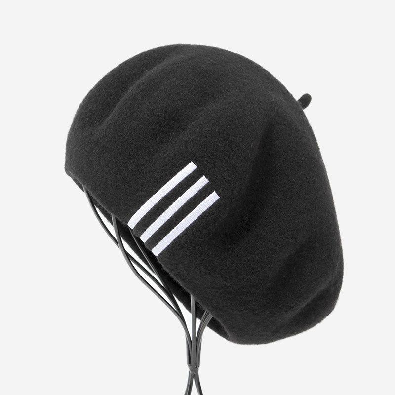 autumn and winter women's fashion japanese and korean street portrait letter embroidery beret striped pattern fashion black beret details Picture