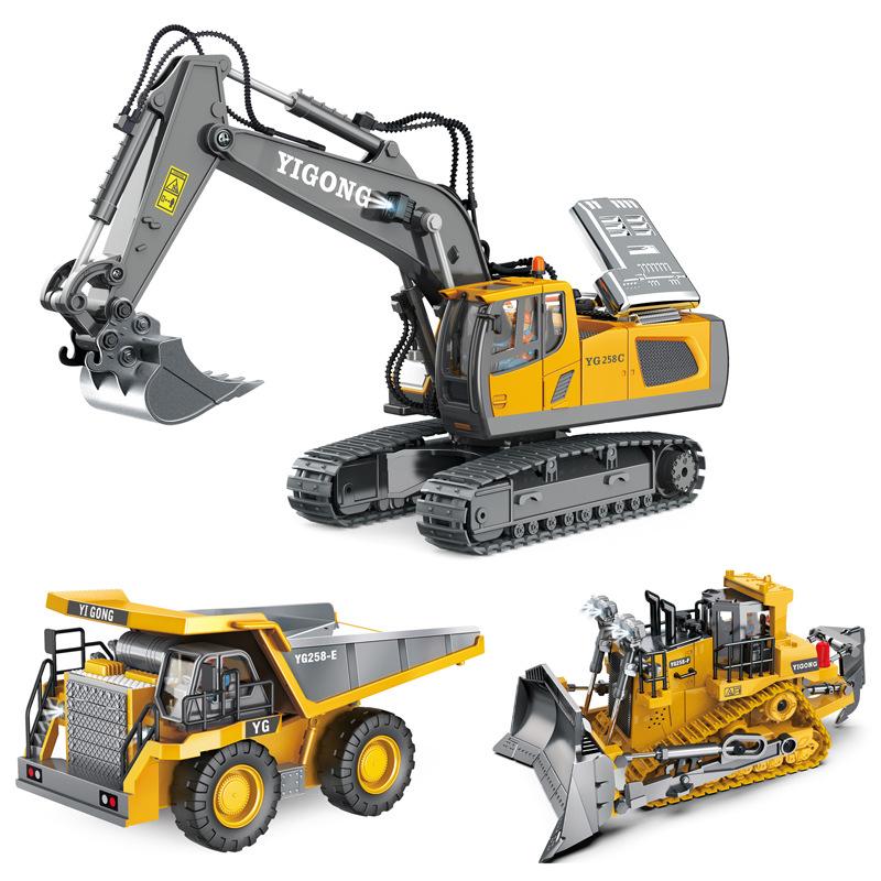 1:24 Nine-Channel Remote Control Excavator Alloy Remote Control Car Self-Unloading Engineering Car Toy Car Children's Garden Bulldozer full figure