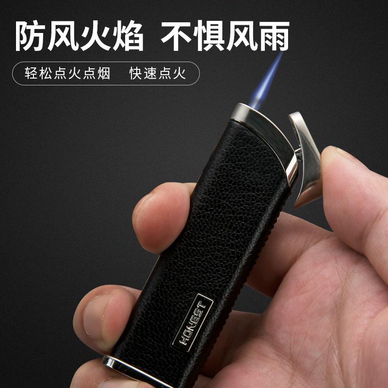 Honest Genuine Metal Ultra-Thin Windproof Lighter Electronic Boutique Genuine Leather Men's and Women's Cigarette Case Gas Lighters Wholesale