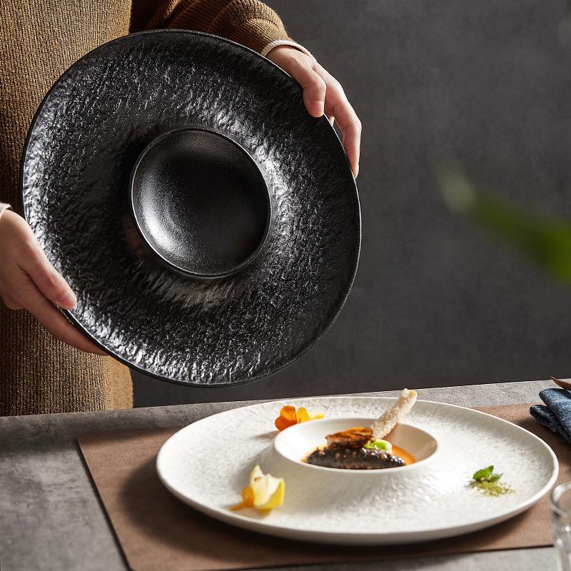 xx mocha ceramic creative rock volcano plate japanese sashimi white dish household light luxury western food cutlery plate