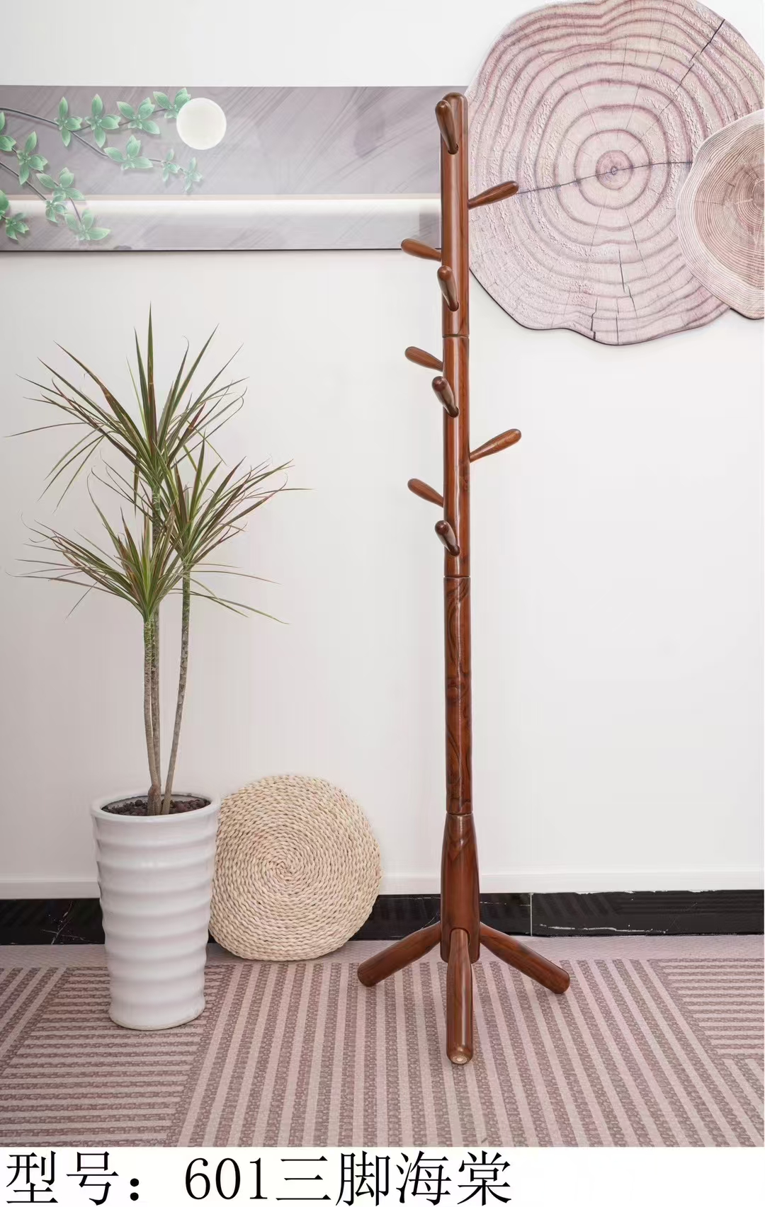 Solid wood coat rack, floor-standing bedroom hanging rack, simple white wax wood living room, hotel office pic 6