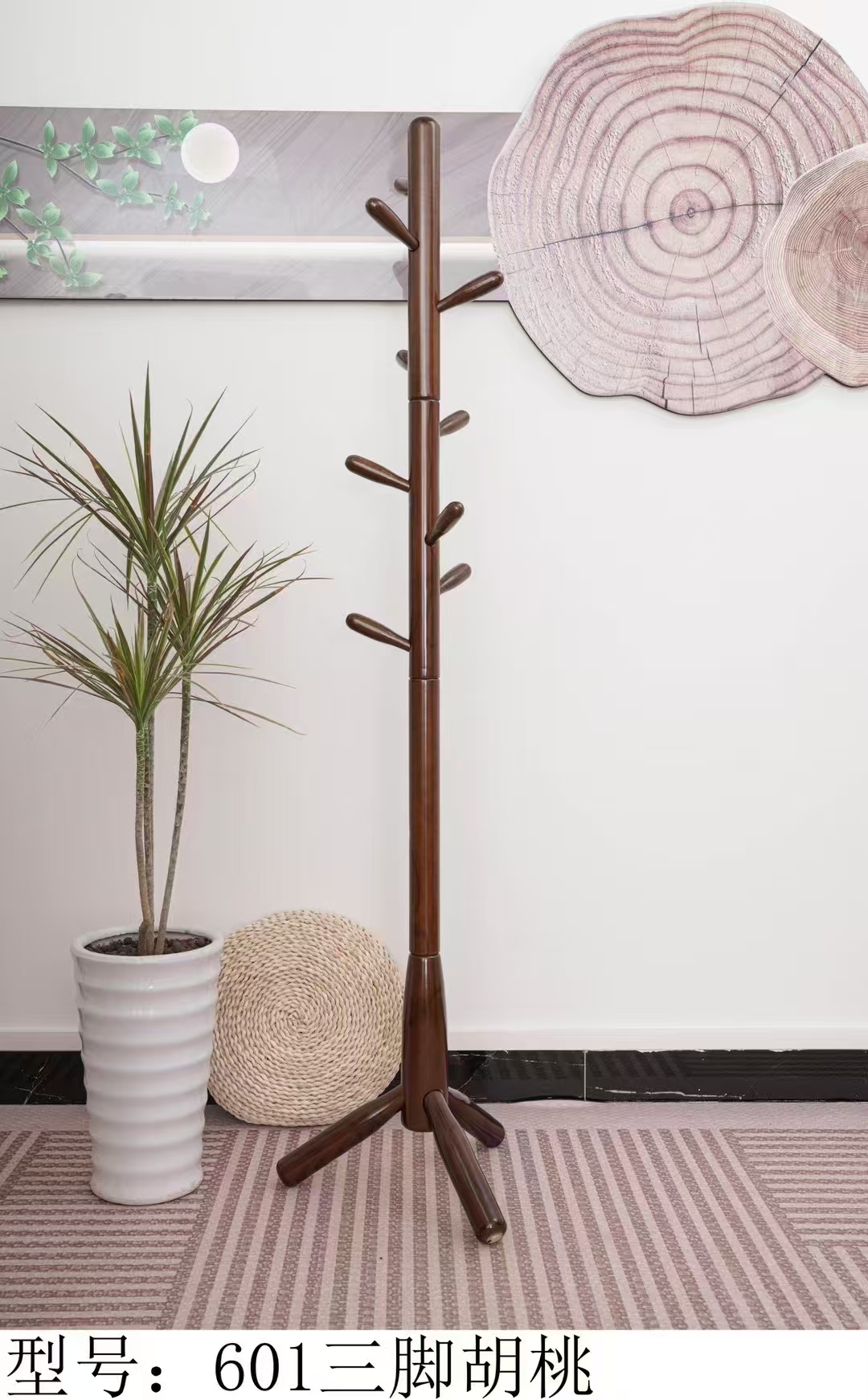 Solid wood coat rack, floor-standing bedroom hanging rack, simple white wax wood living room, hotel office pic 4