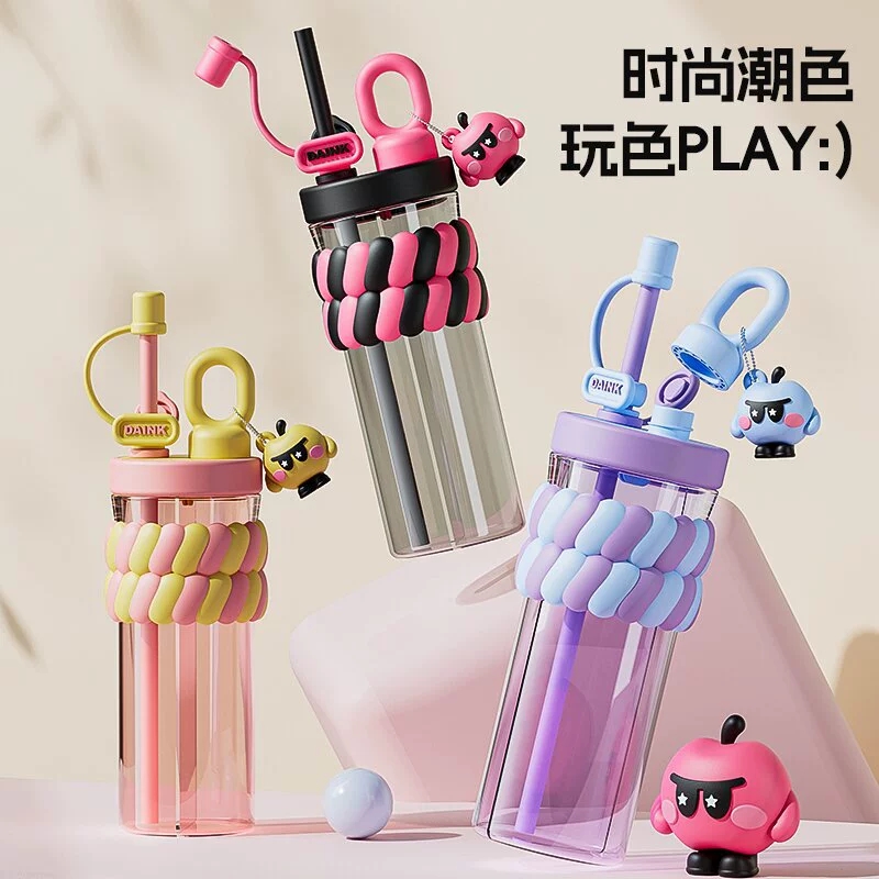 O17-XMS-0789 Dual-drinking dual-compartment cartoon student Cute Plastic Cup Creative Girls' High School Appearance Level Straw Water cup detail image 11
