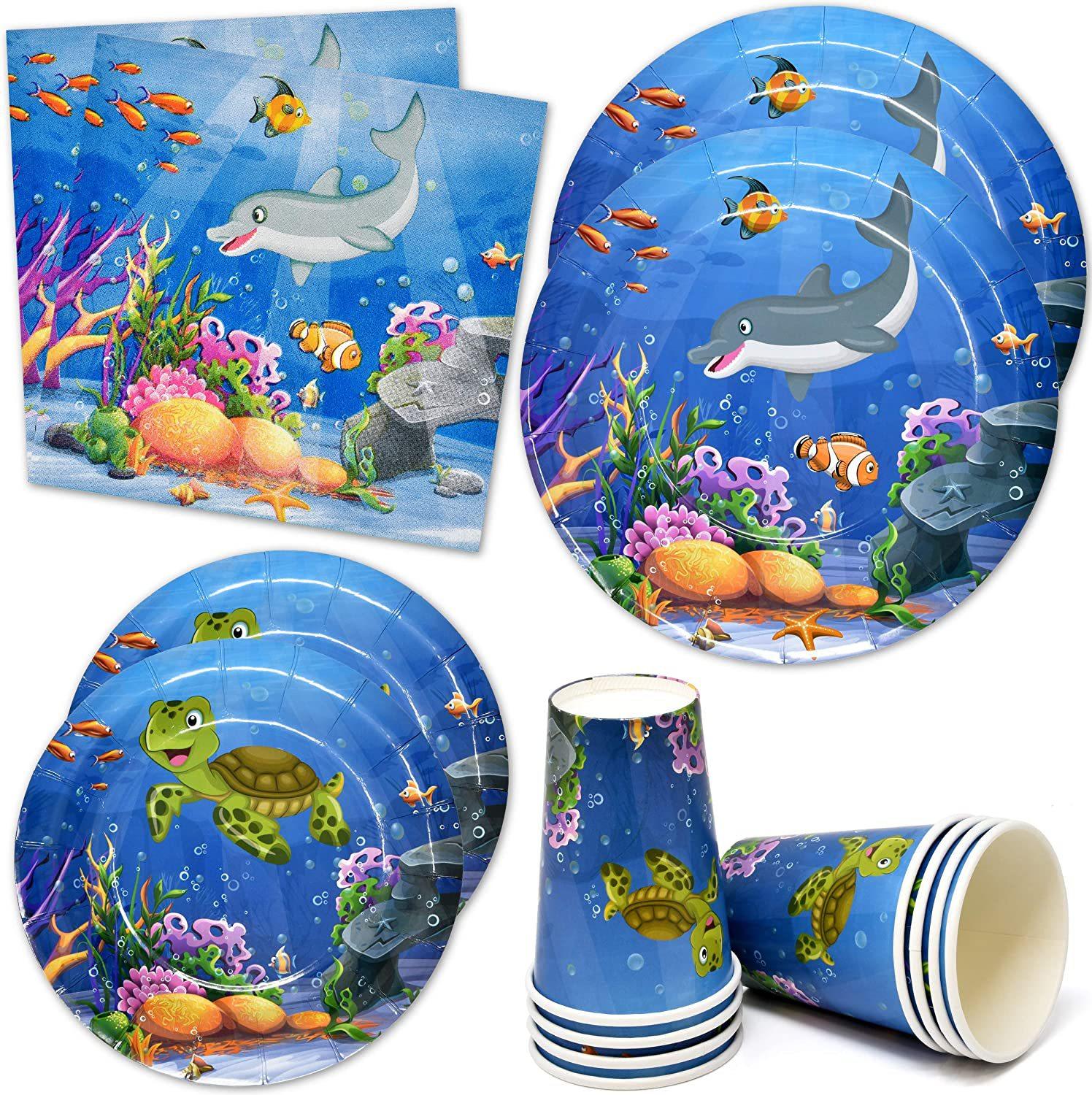 Marine life themed paper plates Paper towels paper cups New birthday party supplies set tablecloth disposable party cutlery