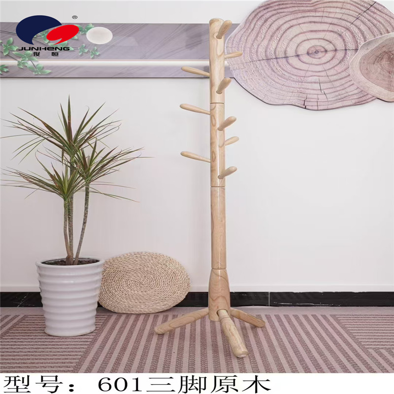 Solid wood coat rack, floor-standing bedroom hanging rack, simple white wax wood living room, hotel office details Picture
