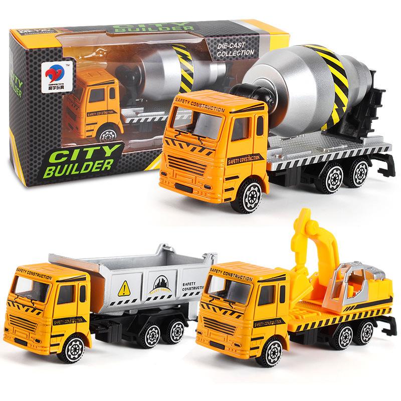 alloy car fire truck mixer truck excavator excavator boy engineering vehicle children's toy suit Item Picture