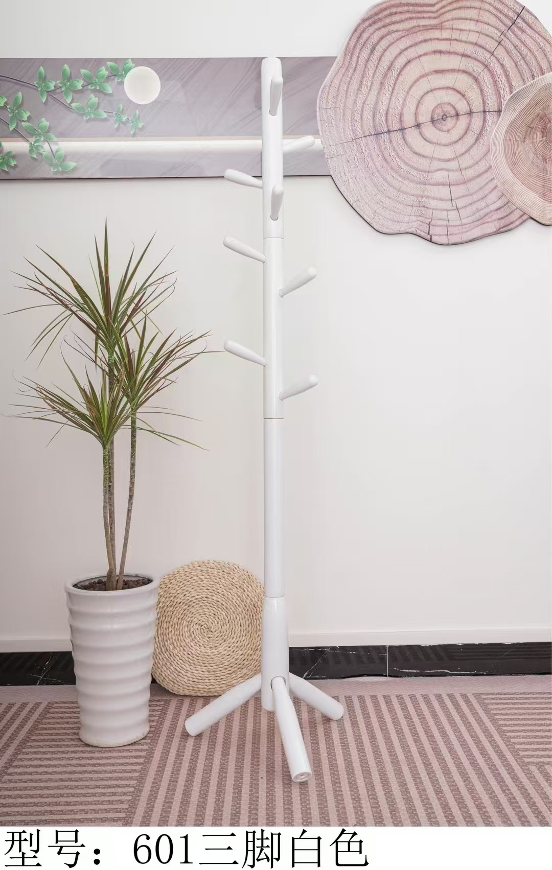 Solid wood coat rack, floor-standing bedroom hanging rack, simple white wax wood living room, hotel office pic 2