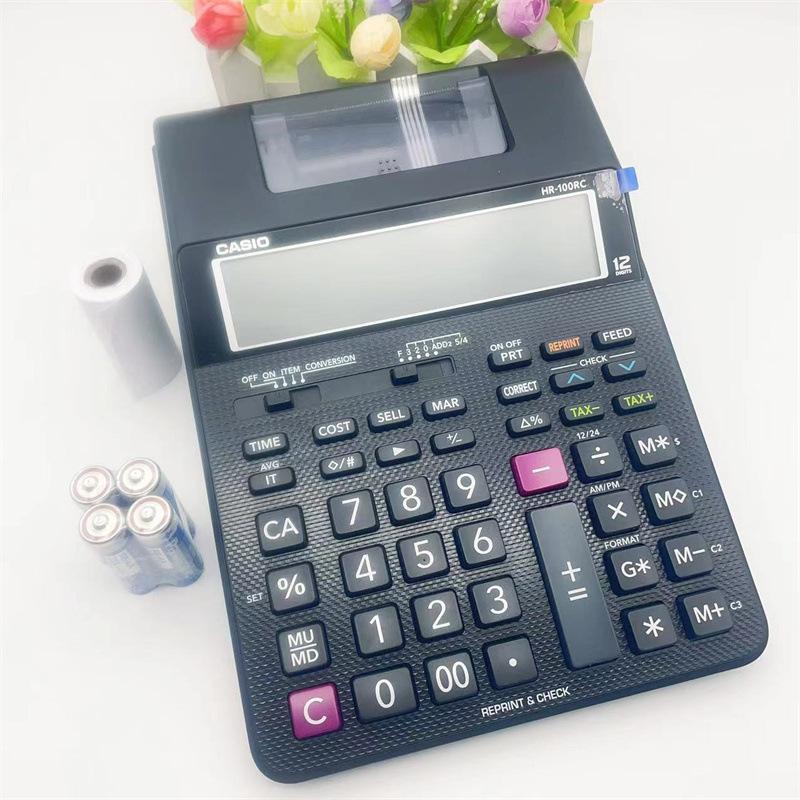 casio hr-100rc two-color printing calculator leather printing size number of sheets hotel financial computer details Picture