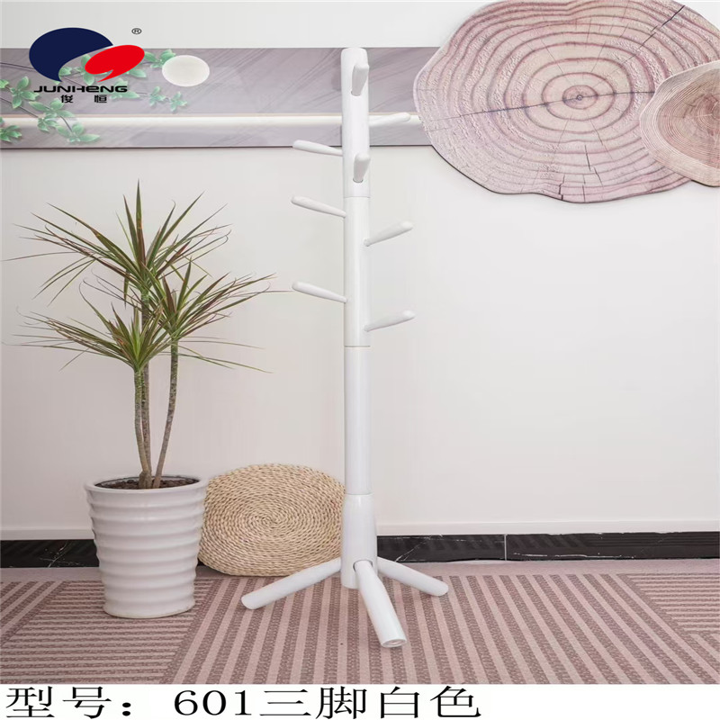 Solid wood coat rack, floor-standing bedroom hanging rack, simple white wax wood living room, hotel office