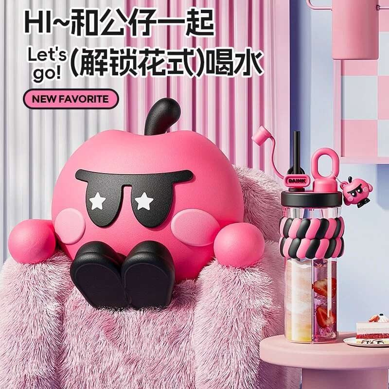 O17-XMS-0789 Dual-drinking dual-compartment cartoon student Cute Plastic Cup Creative Girls' High School Appearance Level Straw Water cup detail image 9