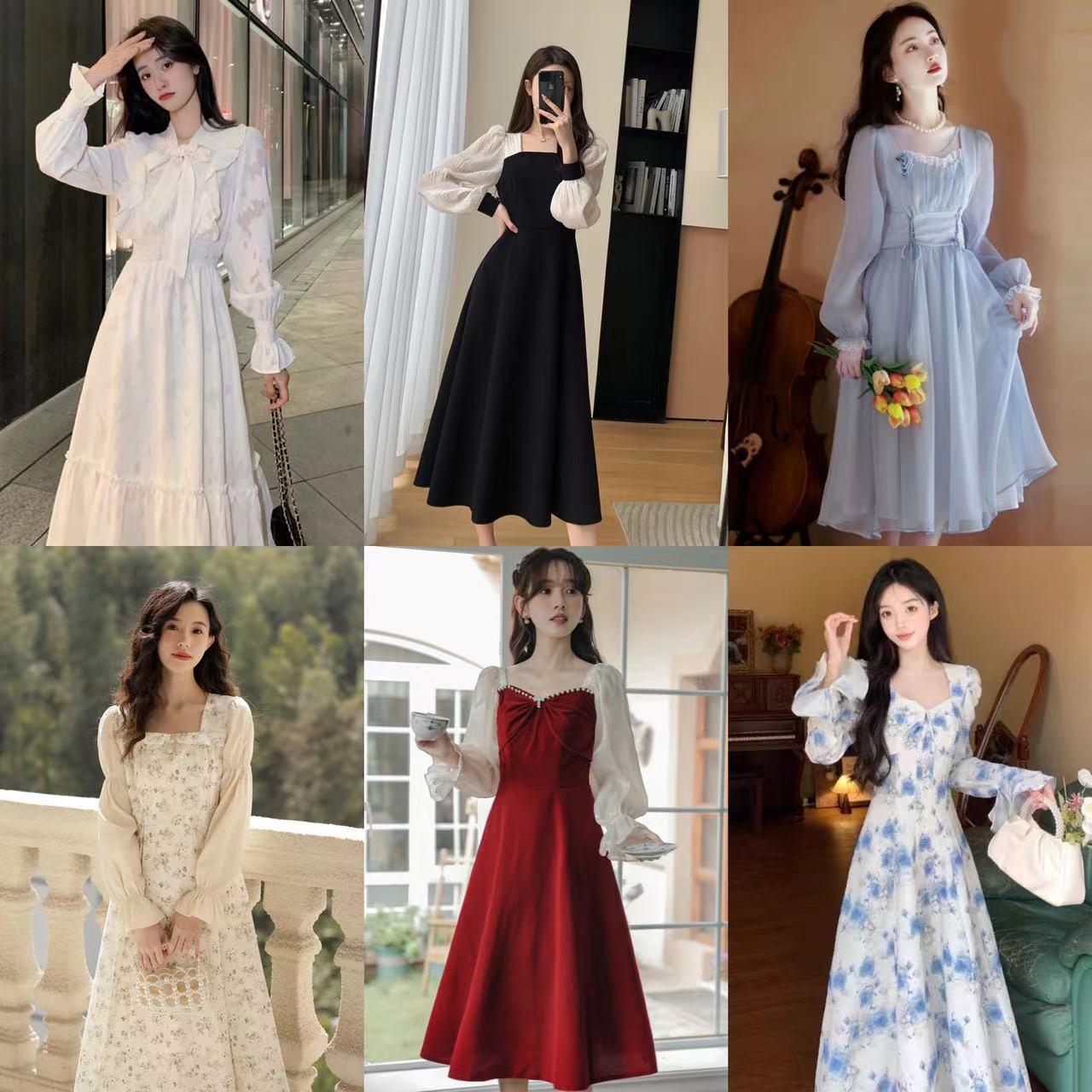 chiffon puff sleeve women's clothing 2024 summer autumn new style first love beautiful minimalist style fairy dress super fairy slimming dress