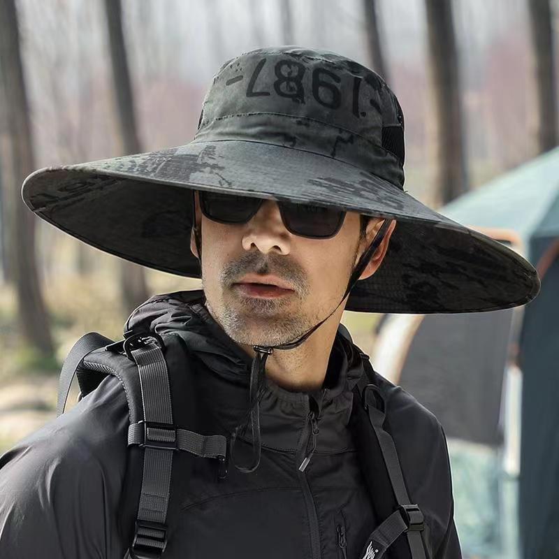 Summer Men's Hat Outdoor Sun Hat 15cm Big Brim Fishing Hat Sun Protection Hat Mountaineering Sun Hat Foldable Snap Button Specification drawing