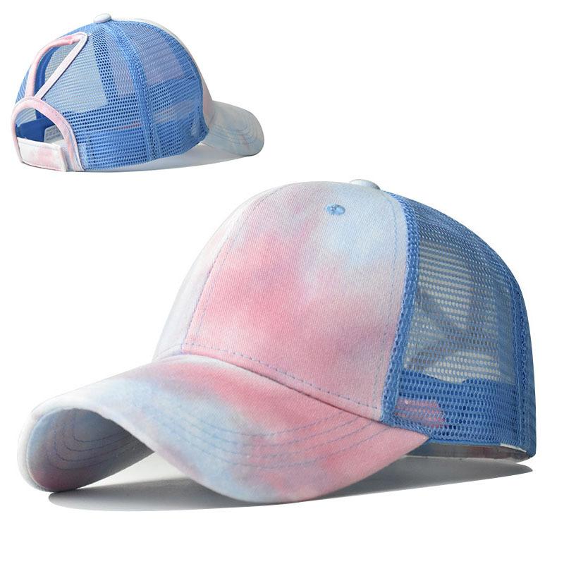 Foreign Trade Popular Style Tie-Dye Hat Breathable European and American Ladies Topless Hat Sun Protection Sun Hat Cotton Cap with Hair Extensions Baseball Cap full figure