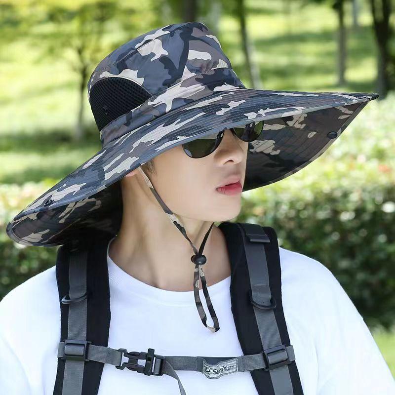 Summer Men's Hat Outdoor Sun Hat 15cm Big Brim Fishing Hat Sun Protection Hat Mountaineering Sun Hat Foldable Snap Button Application Scenario
