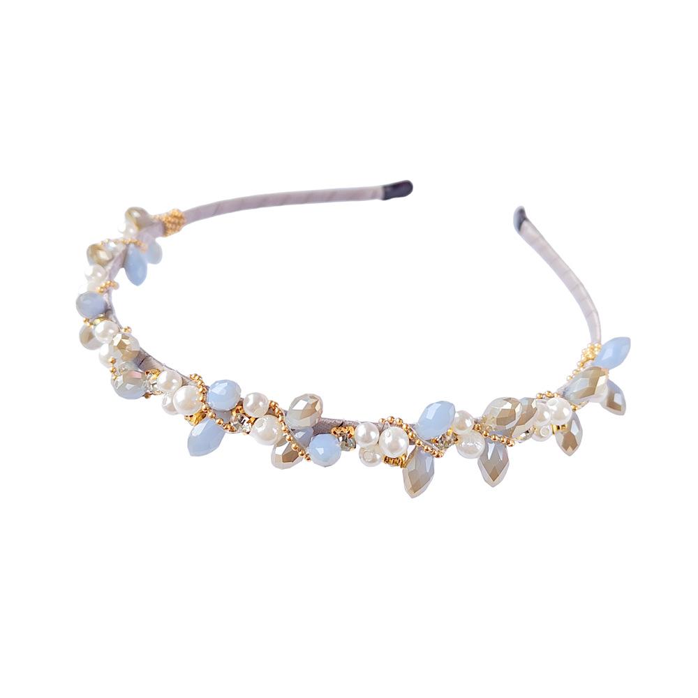 french retro stylish hair accessories women's rhinestone pearl headband rhinestone versatile headband fishing line hand-woven headband Specification drawing