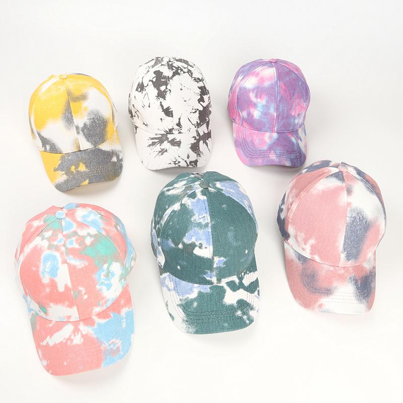 Foreign Trade Popular Style Hat Tie-Dye Open Cross Cap with Hair Extensions Color Graffiti Sun-Proof Peaked Cap Baseball Cap for Women Specification drawing
