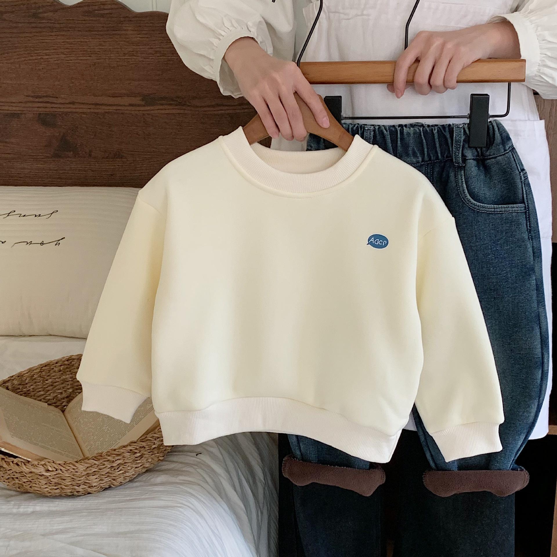 boy's hoody autumn and winter 2024 new children's clothing round-neck with fleece lining baby boys' fashion trendy cool jeans suit korean style details Picture