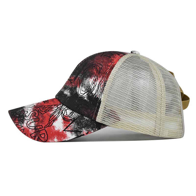 Foreign Trade Tie-Dye Cross Cap with Hair Extensions Sub European and American Ladies Cap with Hair Extensions Sun Protection Sun Hat Ponytail Baseball Cap Specification drawing