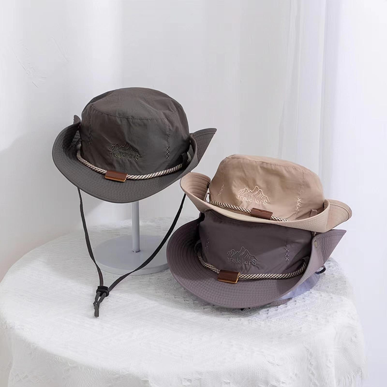 summer outdoor camping quick-drying alpine cap men's and women's japanese drawstring fishing sun-proof bucket hat western denim hat details Picture