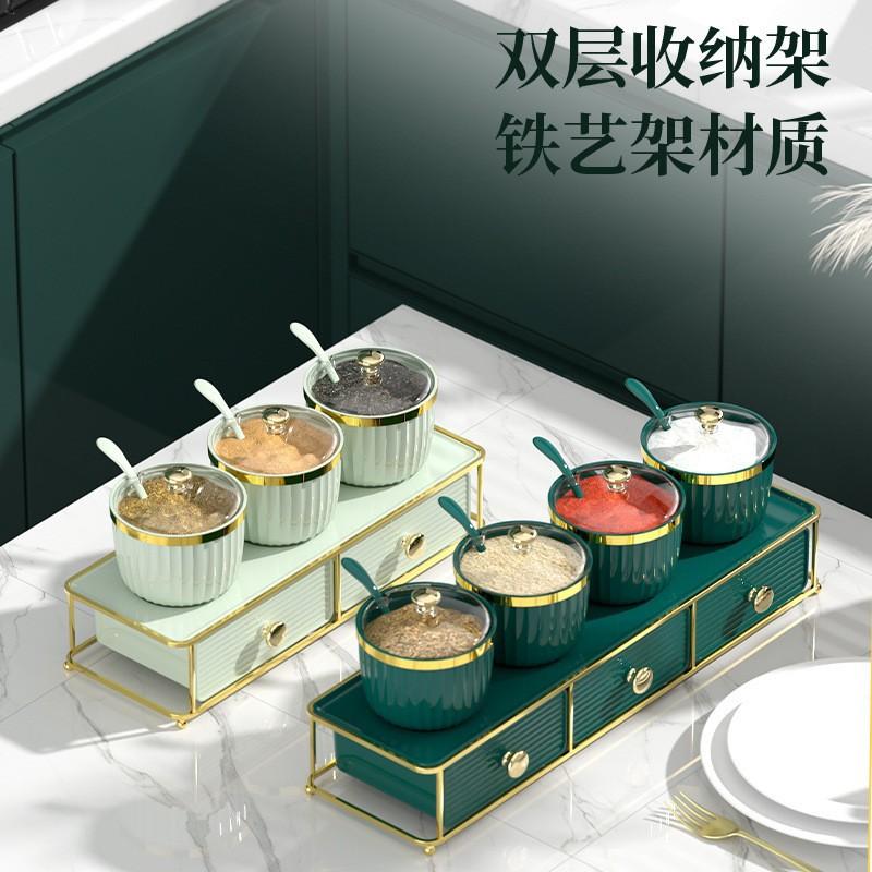 import and export food grade kitchen seasoning box full set storage rack seasoning jar household light luxury combination seasoning box set Specification drawing