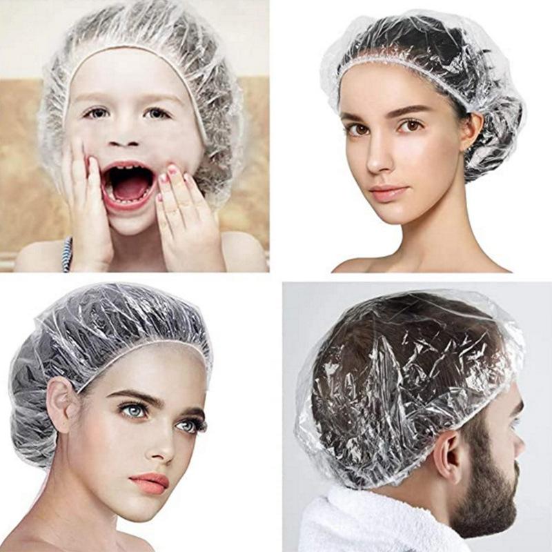 100 PCs Plastic Disposable Shower Cap Hair Treatment Cap Dyeing Hat Shampoo Shower Strip Hat Specification drawing