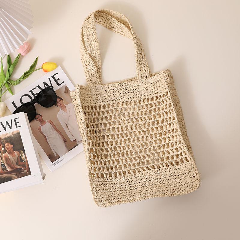 solid color hollow shoulder straw bag new korean style ins woven tote fishing net bag seaside vacation beach bag Specification drawing