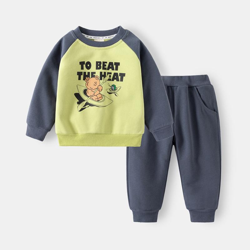 wapypy children's clothing 2024 new version suit boy's hoody sports pants two-piece set baby cartoon pullover wholesale Specification drawing