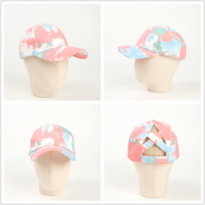 Foreign Trade Popular Style Hat Tie-Dye Open Cross Cap with Hair Extensions Color Graffiti Sun-Proof Peaked Cap Baseball Cap for Women details Picture