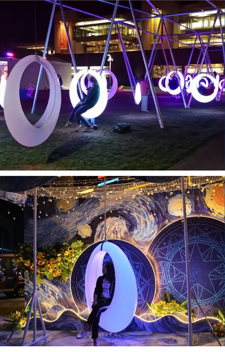 户外发光秋千庭院公园户外文旅景区地产美陈休闲网红吊篮秋千椅详情3