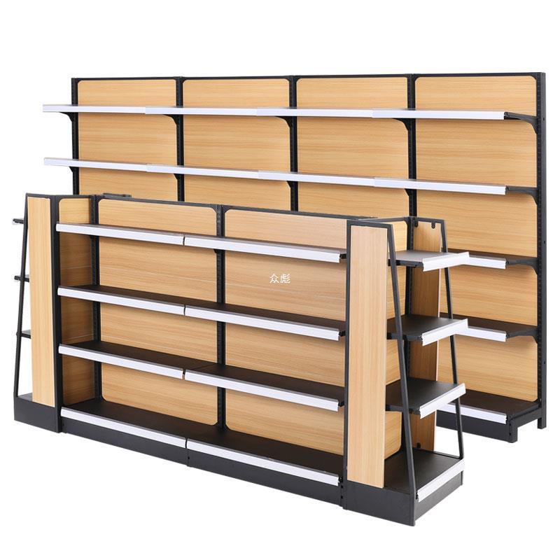 shelf quality supermarket shelf display shelf convenience store imported food maternal and infant store single-sided double-sided steel and wood shelf zb Item Picture