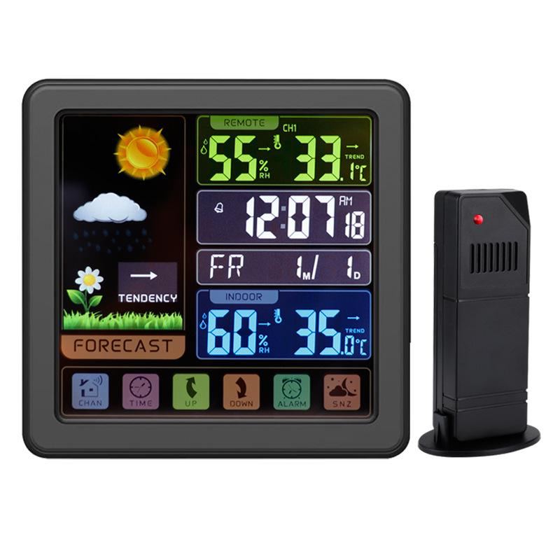 multi-function touch screen key wireless weather station clock creative color screen indoor and outdoor temperature hygrometer backlight weather clock forecast clock