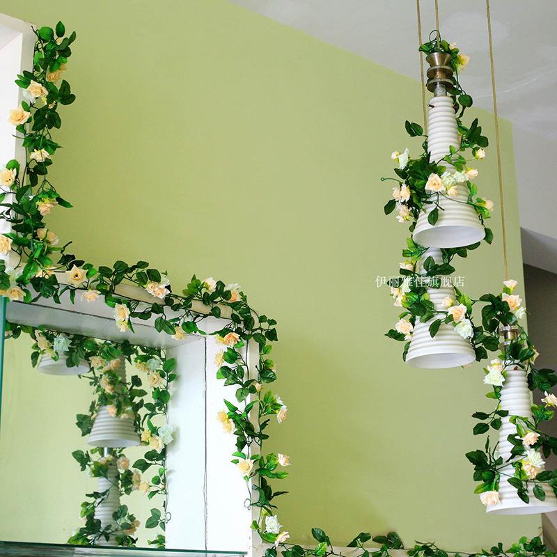 artificial flower artificial plant  Rose Vine Fake Flower Rattan Air Conditioner Pipe Hiding Living Room Ceiling Decoration Plastic Vine Winding Wholesale full figure