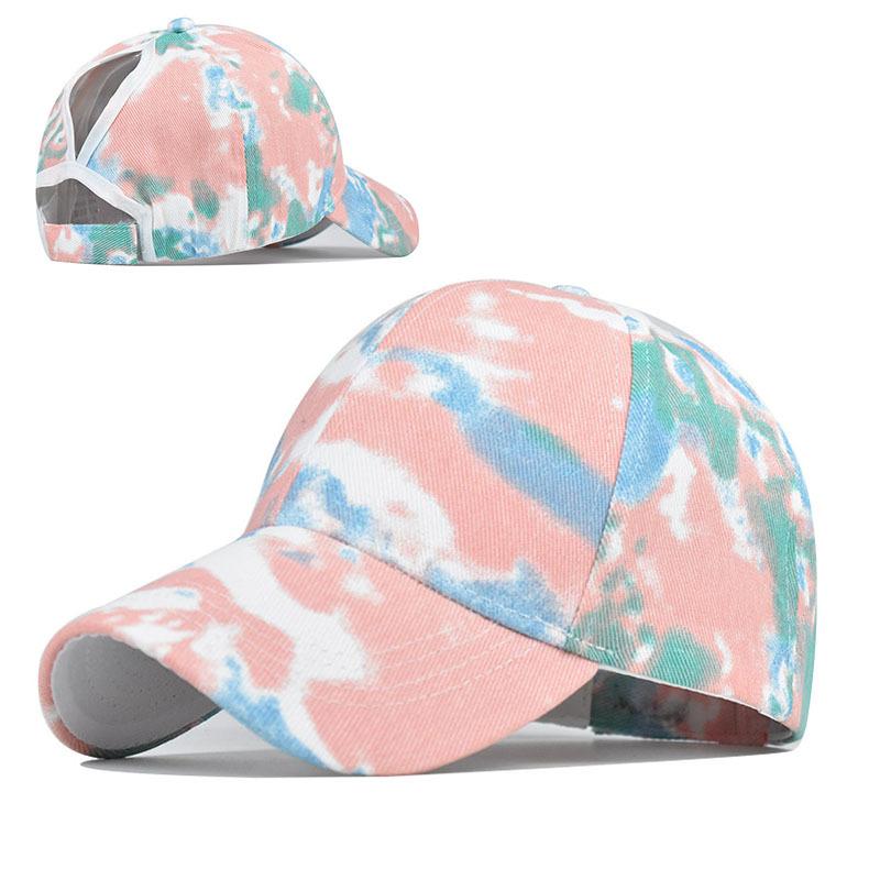 Foreign Trade Popular Style Tie-Dye Hat Cotton European and American Ladies Topless Hat Sun Protection Sun Hat Cotton Cap with Hair Extensions Baseball Cap full figure