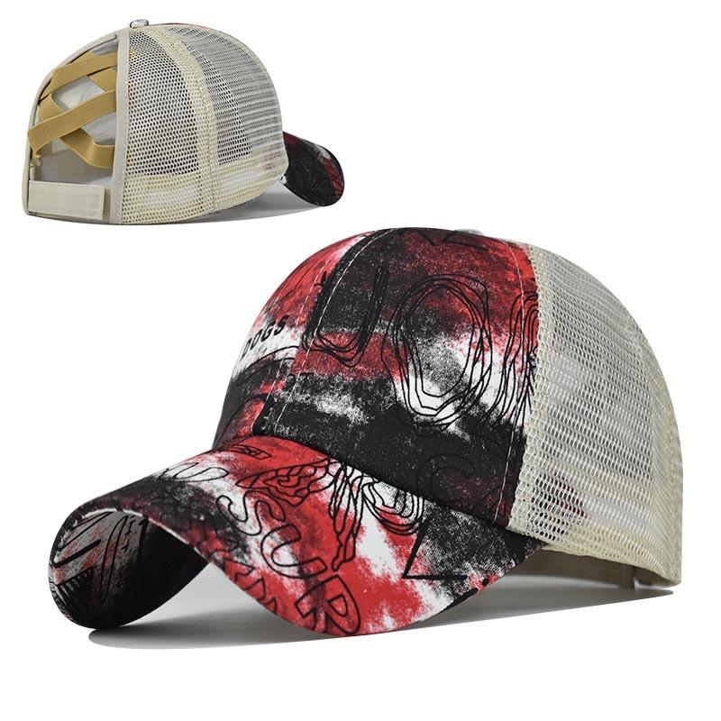 Foreign Trade Tie-Dye Cross Cap with Hair Extensions Sub European and American Ladies Cap with Hair Extensions Sun Protection Sun Hat Ponytail Baseball Cap full figure