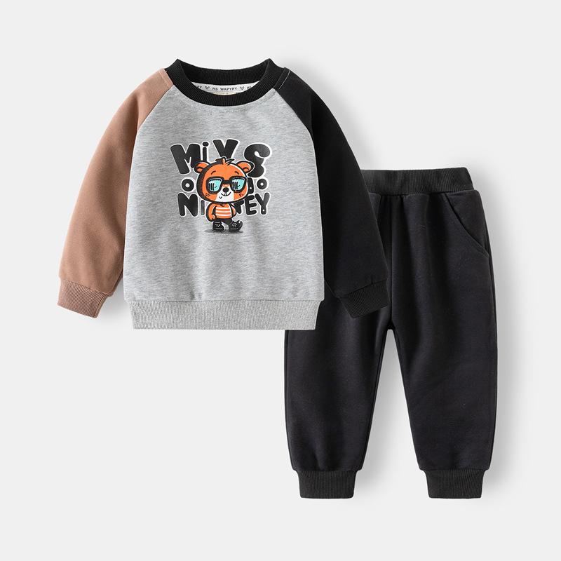 wapypy children's clothing 2024 new version suit boy's hoody sports pants two-piece set baby cartoon pullover wholesale Application Scenario