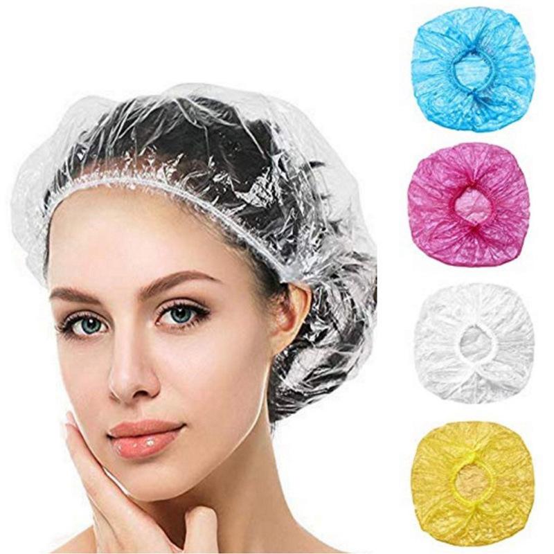 100 PCs Plastic Disposable Shower Cap Hair Treatment Cap Dyeing Hat Shampoo Shower Strip Hat full figure