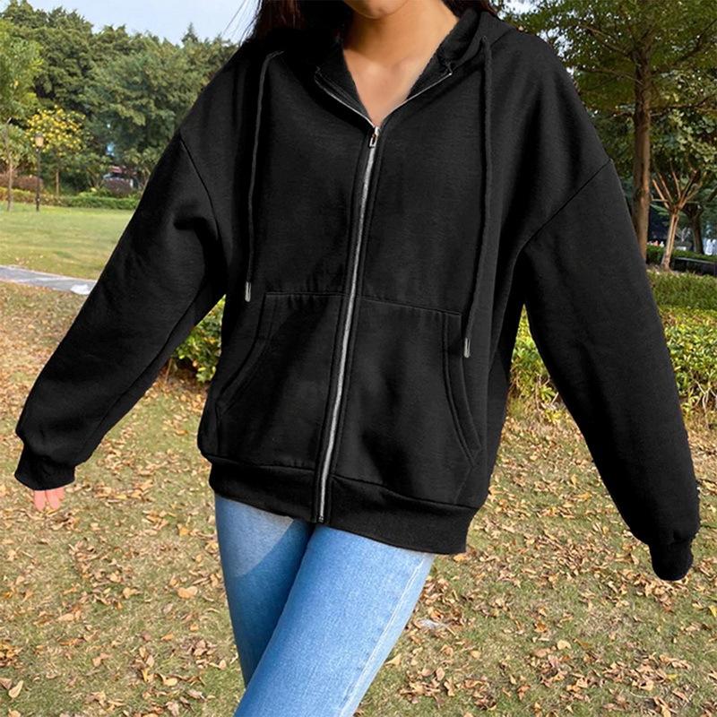 New Foreign Trade Cross-Border New Hooded Top Brushed Hoody Fashion Long Sleeve Sports Jacket Loose Women's Wear Spring and Autumn Specification drawing