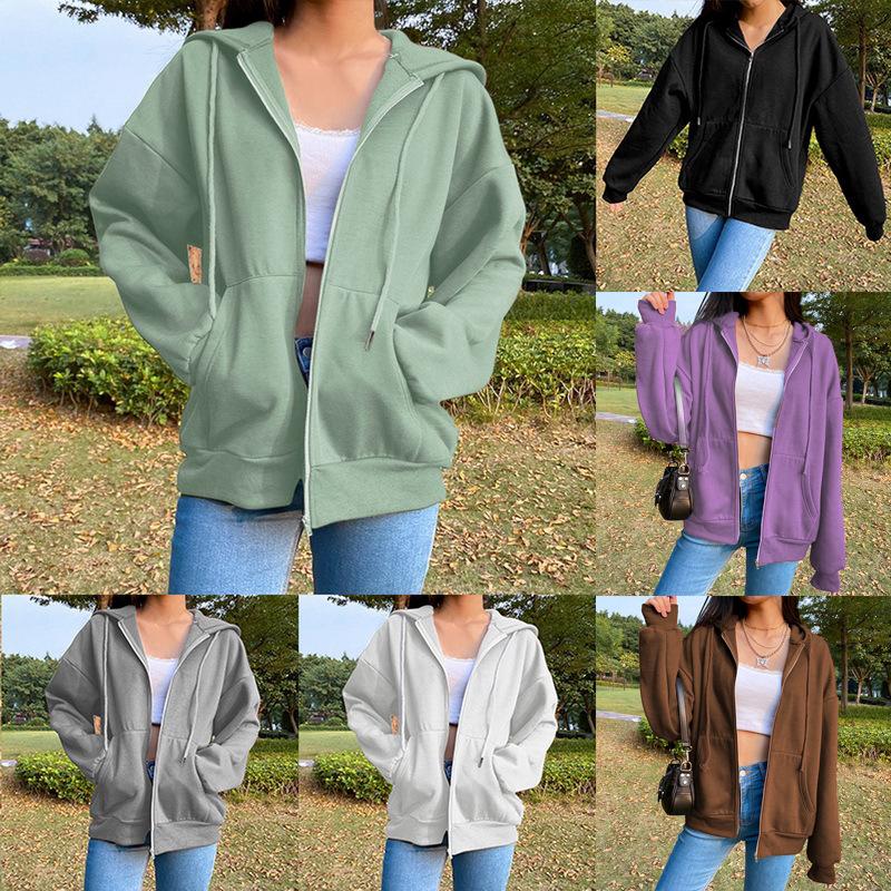 New Foreign Trade Cross-Border New Hooded Top Brushed Hoody Fashion Long Sleeve Sports Jacket Loose Women's Wear Spring and Autumn full figure