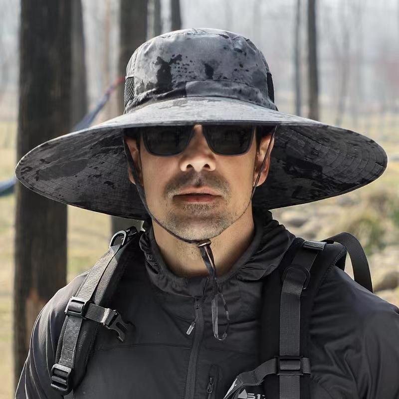 Summer Men's Hat Outdoor Sun Hat 15cm Big Brim Fishing Hat Sun Protection Hat Mountaineering Sun Hat Foldable Snap Button details Picture