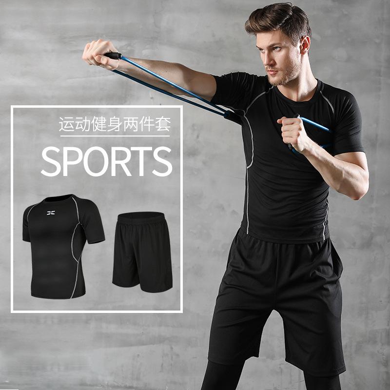 men's gym sports suit summer tight quick-drying clothes training clothes basketball short-sleeved shorts running clothes two-piece set