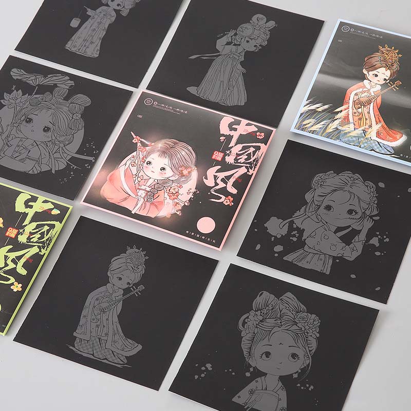 Wholesale of Q-version Chinese trend scratch-off paper, student and children's drawing books, scratch-off wax drawing art graffiti picture books details Picture