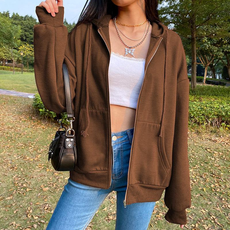 New Foreign Trade Cross-Border New Hooded Top Brushed Hoody Fashion Long Sleeve Sports Jacket Loose Women's Wear Spring and Autumn Application Scenario