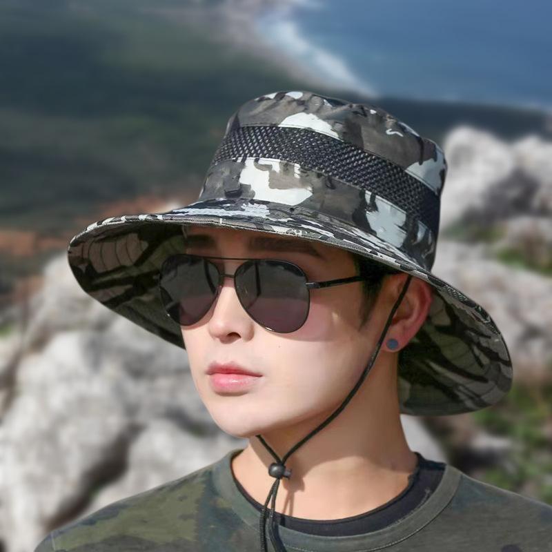 Fisherman Hat Men's Summer Camoufge Buet Hat Mesh Cap Fishing Hat Outdoor Mountaineering Sun Protection Hat Sun Hat Sun Protection Hat full figure