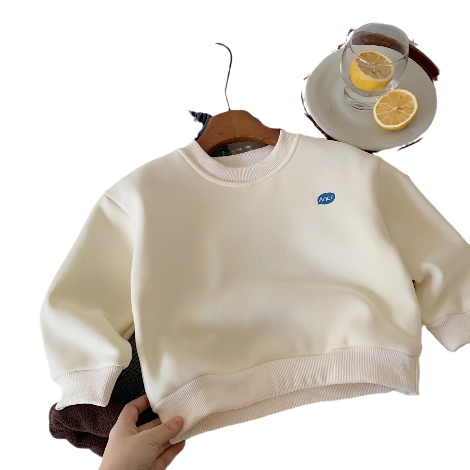 boy's hoody autumn and winter 2024 new children's clothing round-neck with fleece lining baby boys' fashion trendy cool jeans suit korean style Item Picture