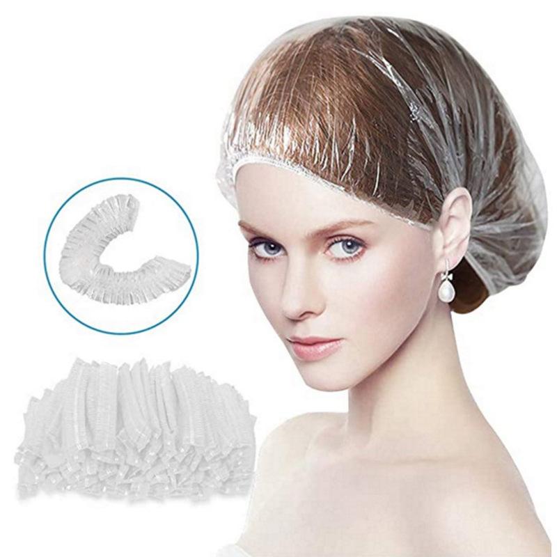 100 PCs Plastic Disposable Shower Cap Hair Treatment Cap Dyeing Hat Shampoo Shower Strip Hat details Picture